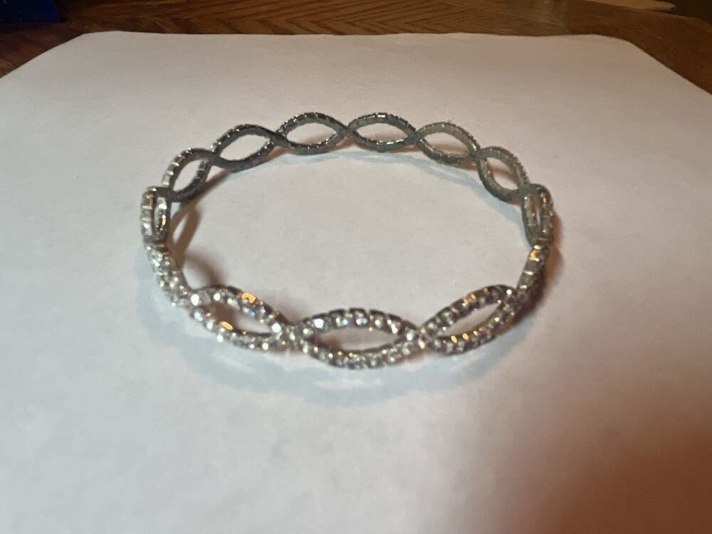 Silver-Tone Rhinestone Infinity Link Bangle Bracelet